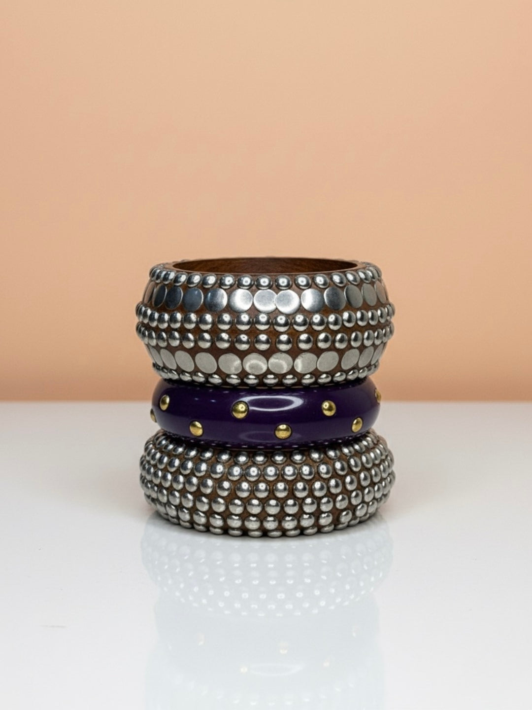 Flex Resin, Wooden & Brass Bangles-Set of 3