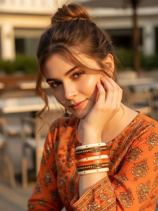 Eras Tour Resin, Wooden & Brass Bangles-Set of 7