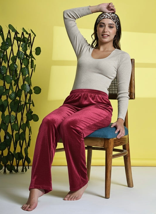 Maroon Velvet Butter Soft Lounge Pant