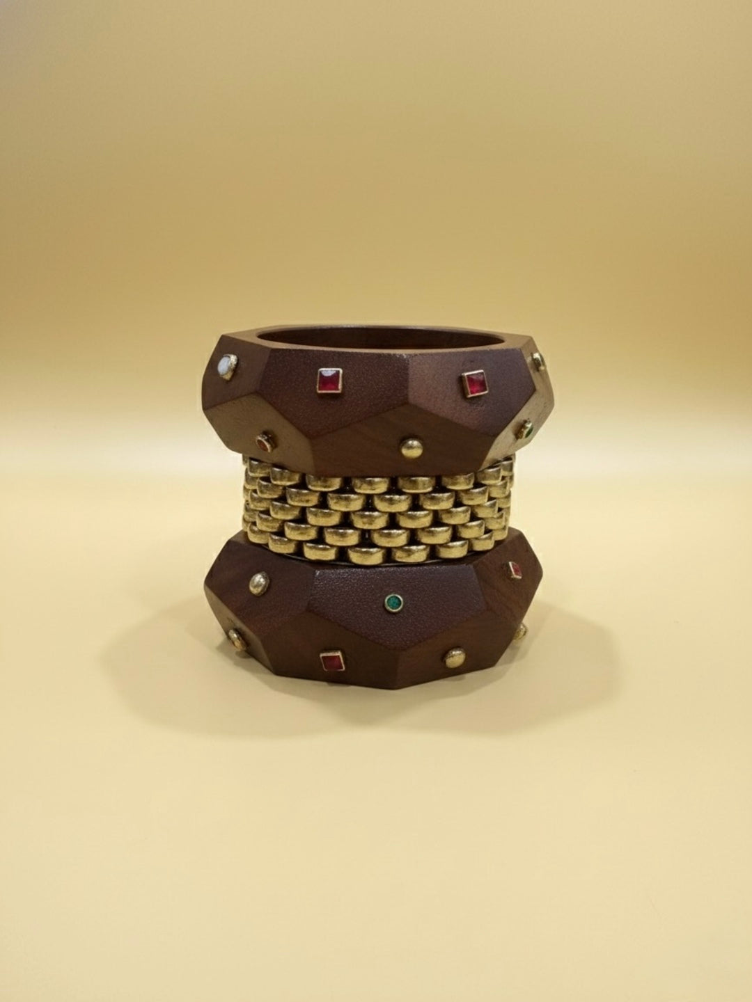 Final Boss Resin, Wooden & Brass Bangles-Set of 3