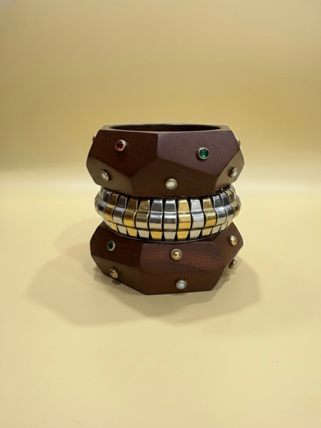 Plot Armor Resin, Wooden & Brass Bangles-Set of 3