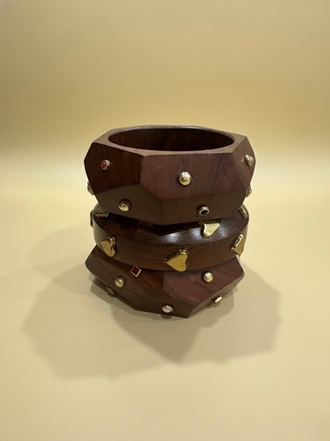 Roman Empire Wooden & Brass Bangles-Set of 3