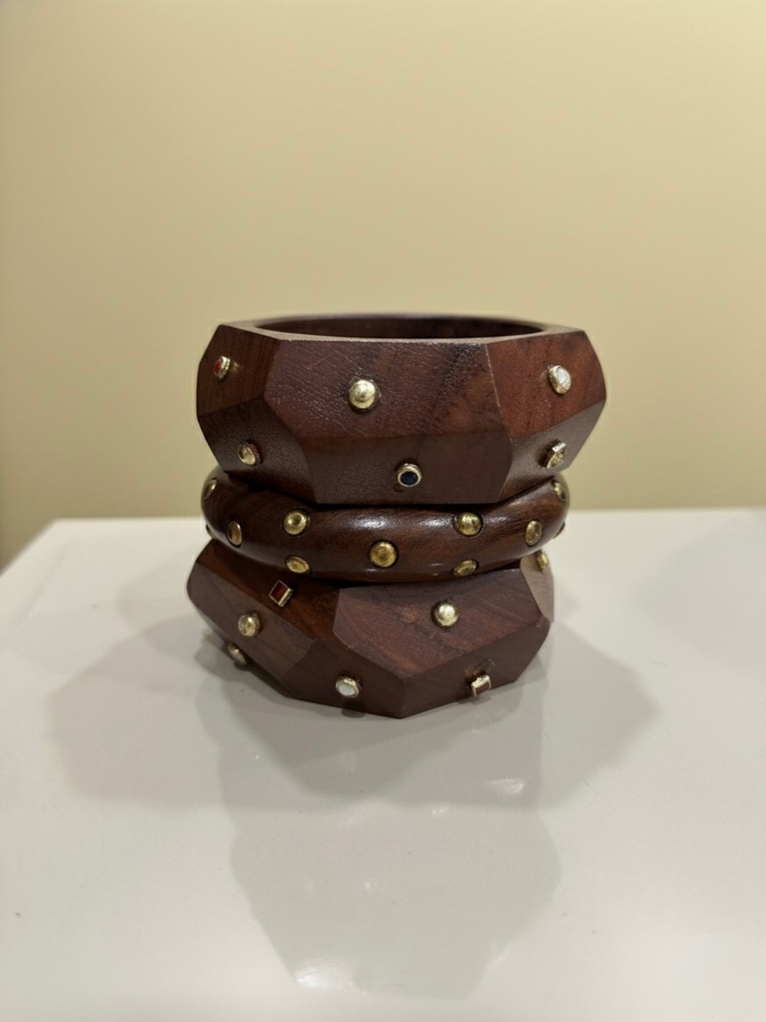 Situationship  Wooden & Brass Bangles-Set of 3