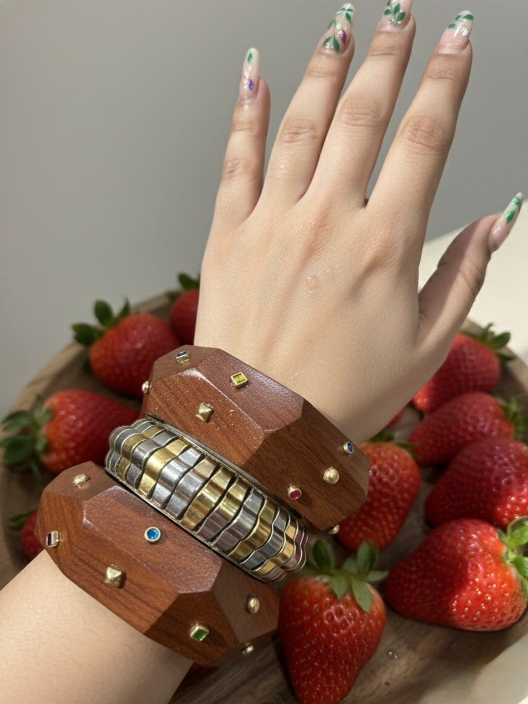 Plot Armor Resin, Wooden & Brass Bangles-Set of 3