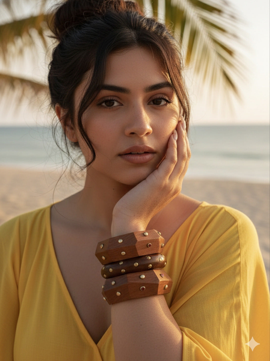 Situationship  Wooden & Brass Bangles-Set of 3
