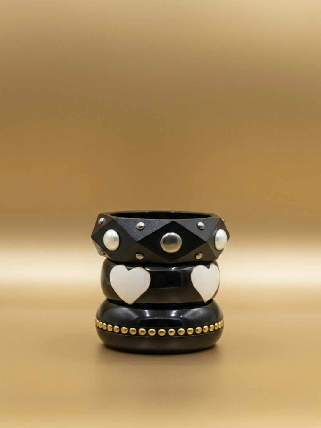 Dark Academia Wooden & Brass Bangles-Set of 3