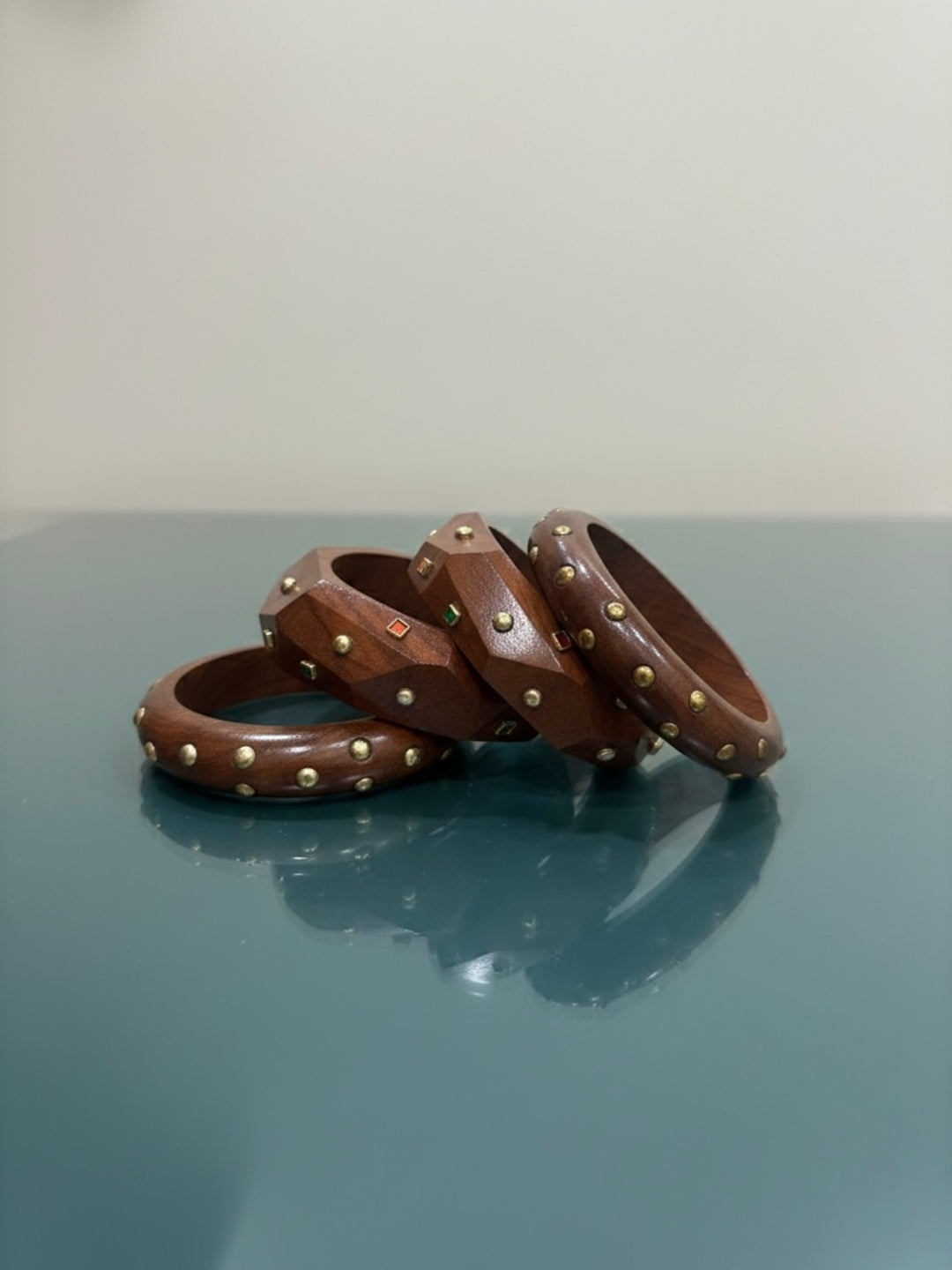 Straight Fire  Wooden & Brass Bangles-Set of 4