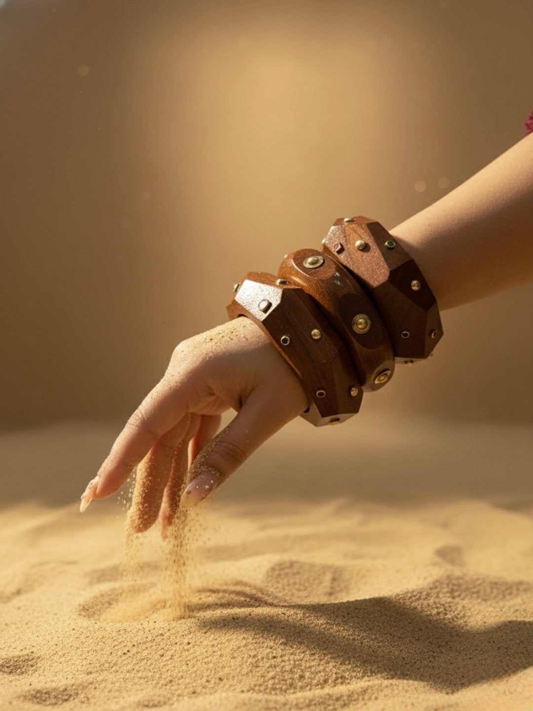 Clean Girl Summer Wooden & Brass Bangles-Set of 3