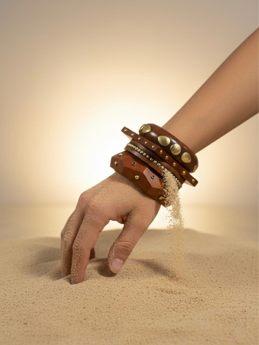 Soft Girl Era Wooden & Brass Bangles-Set of 4