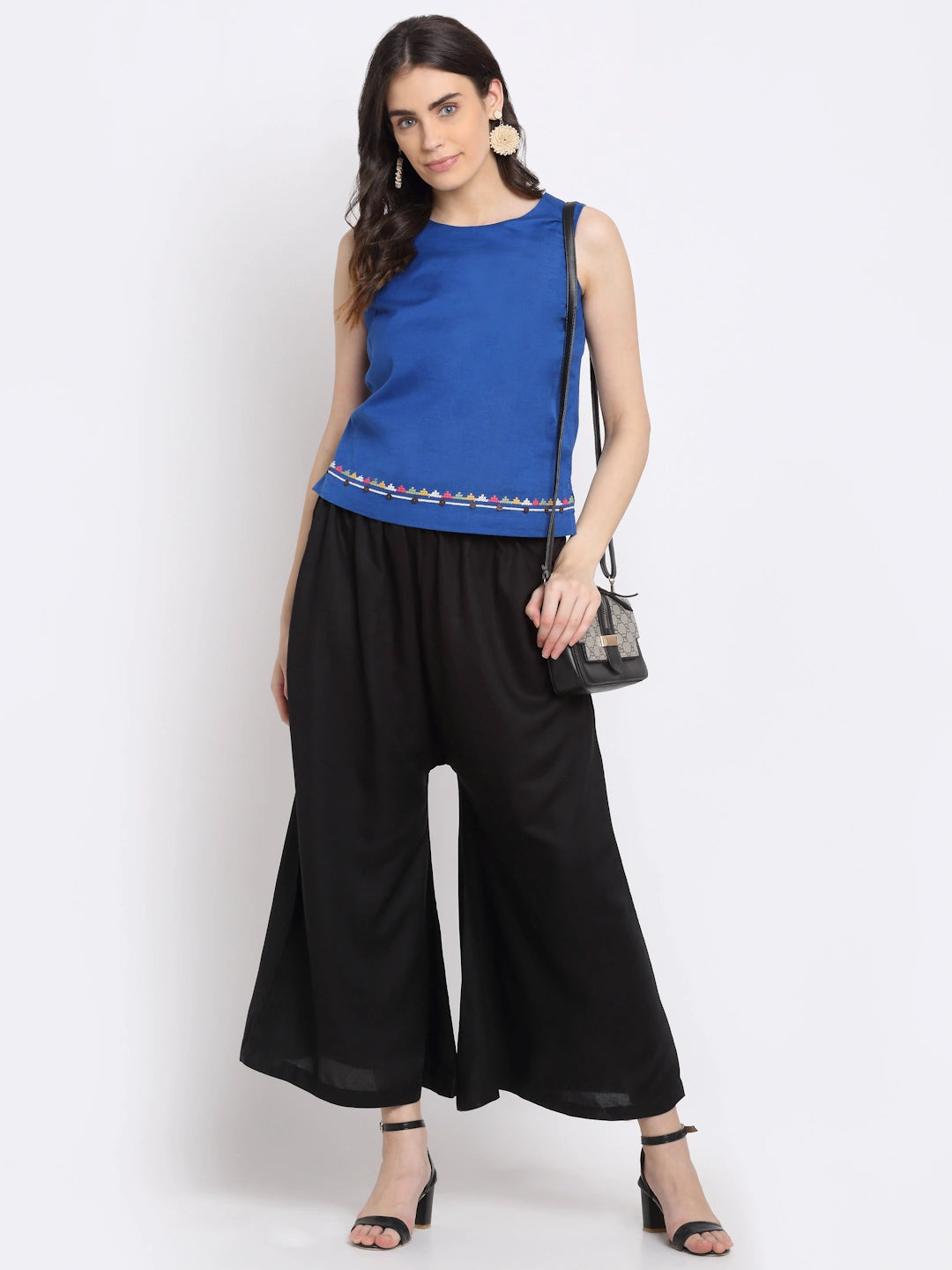 Black Solid Rayon Pocket Palazzo