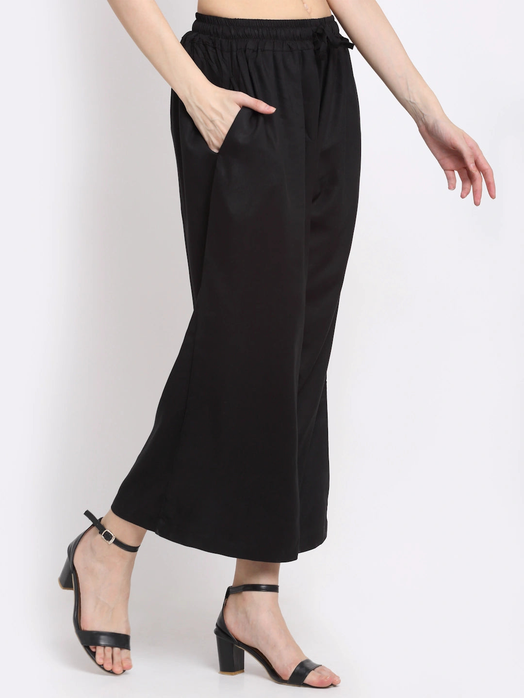 Black Solid Rayon Pocket Palazzo