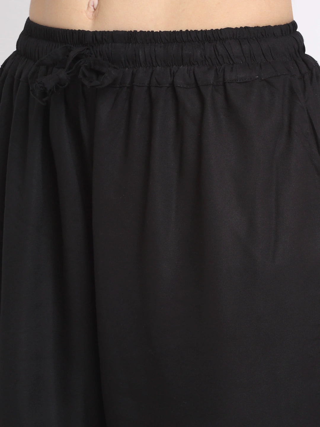 Black Solid Rayon Pocket Palazzo