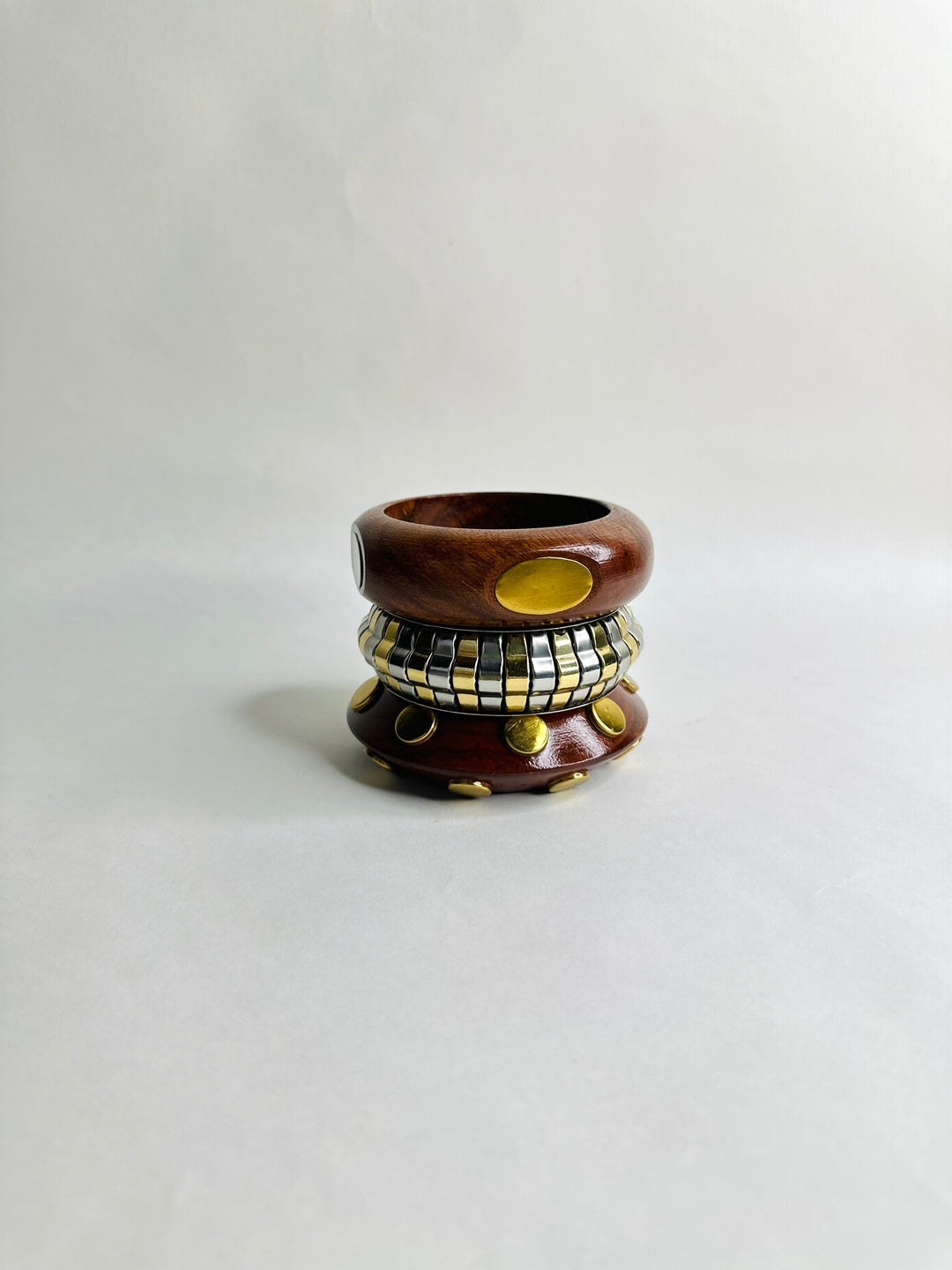Tashan Wooden & Brass Bangles-Set of 3