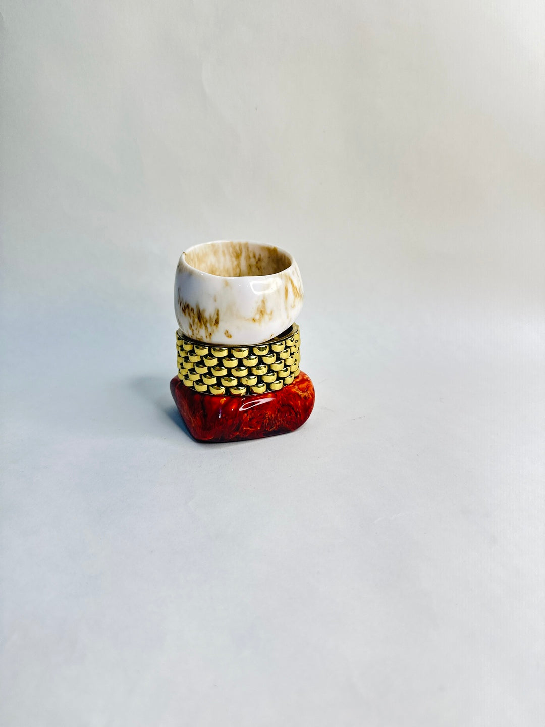 Red Velvet Resin & Brass Bangles-Set of 3
