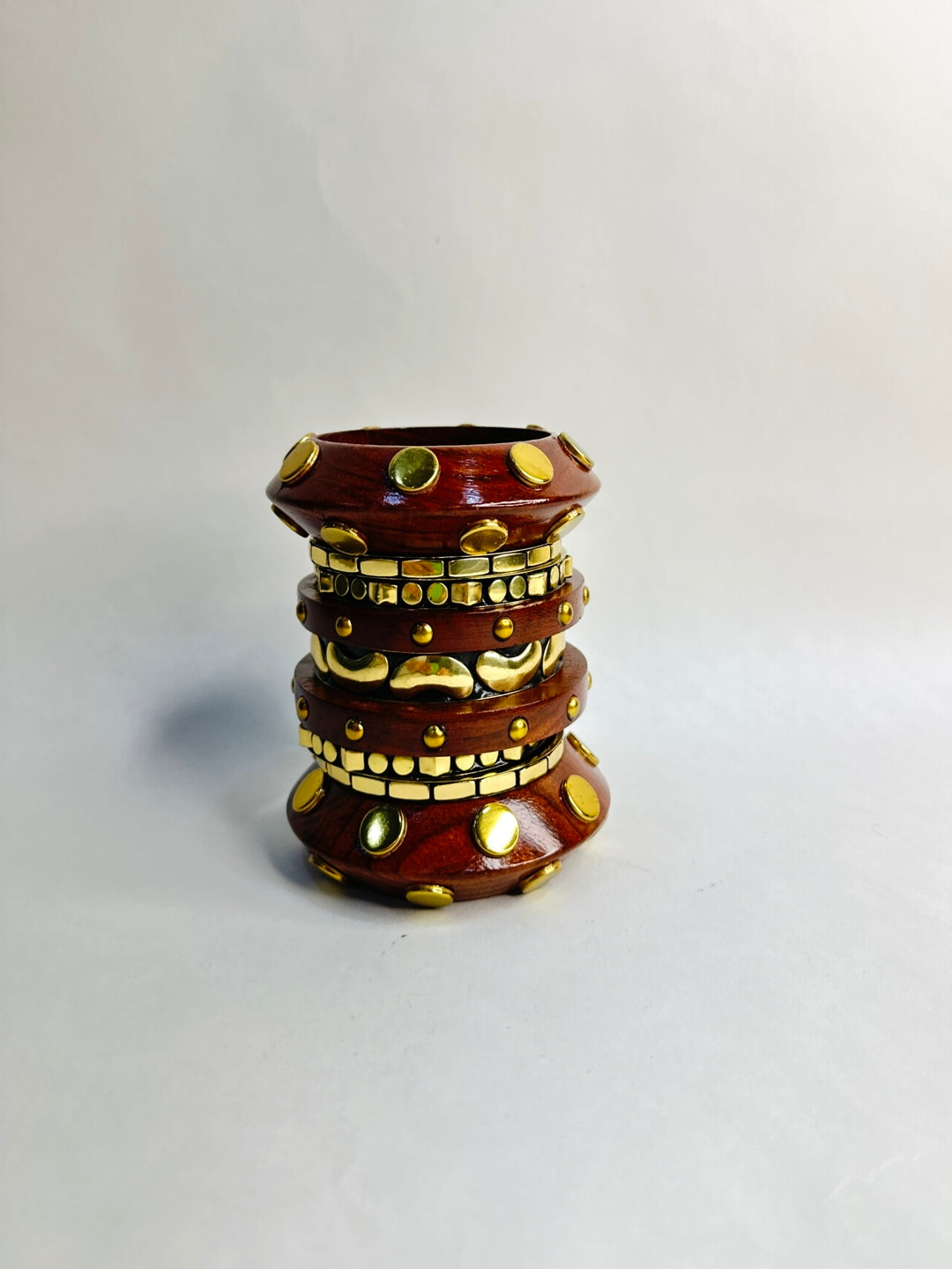 Patola Wooden & Brass Bangles-Set of 9