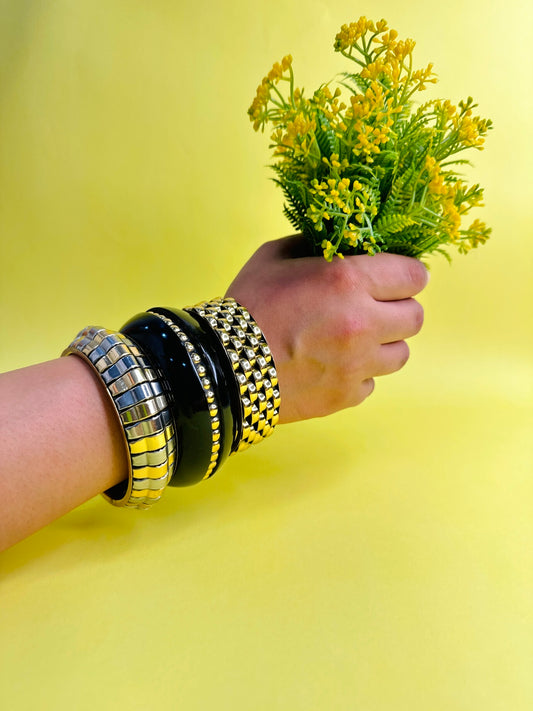 Metallic Muse Resin & Brass Bangles-Set of 3