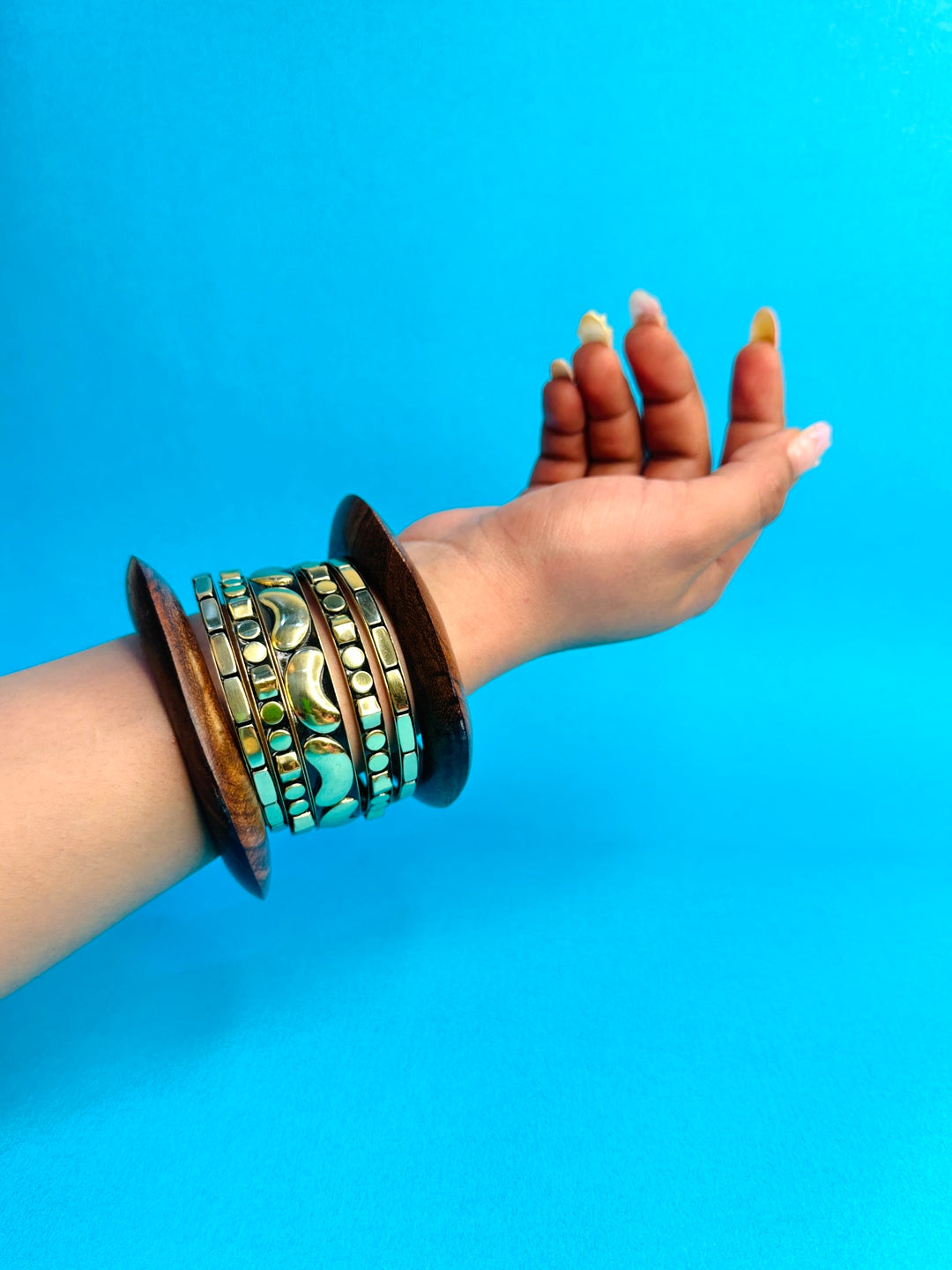 Hungama Wooden &  Brass Bangles-Set of 7