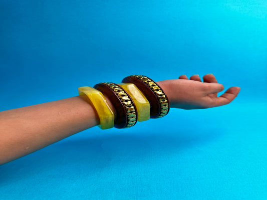 Aroha Resin,Brass & Wood Bangles-Set of 4