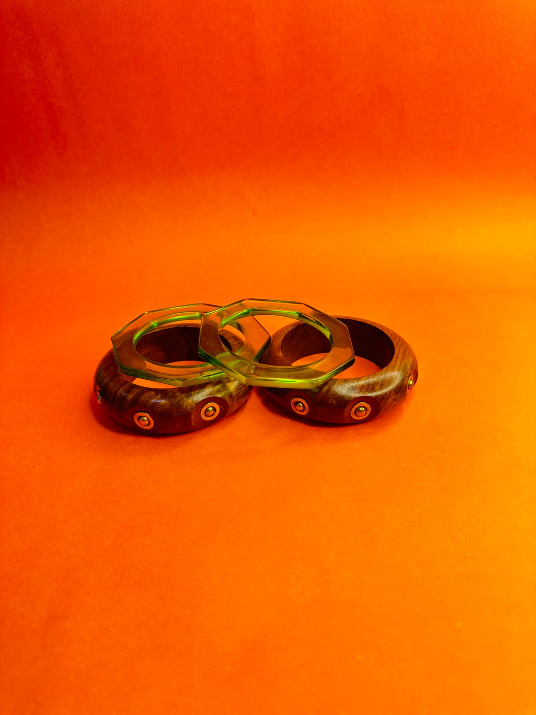 Ira Resin,Brass & Wood Bangles-Set of 4