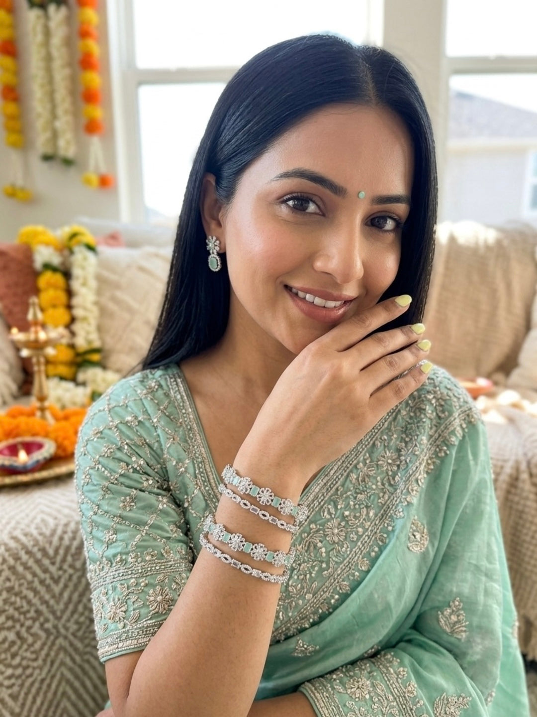Stardust Diamond Silver-Plated AD & Cubic Zirconia Stone-Studded Premium Bangles- Set of 4
