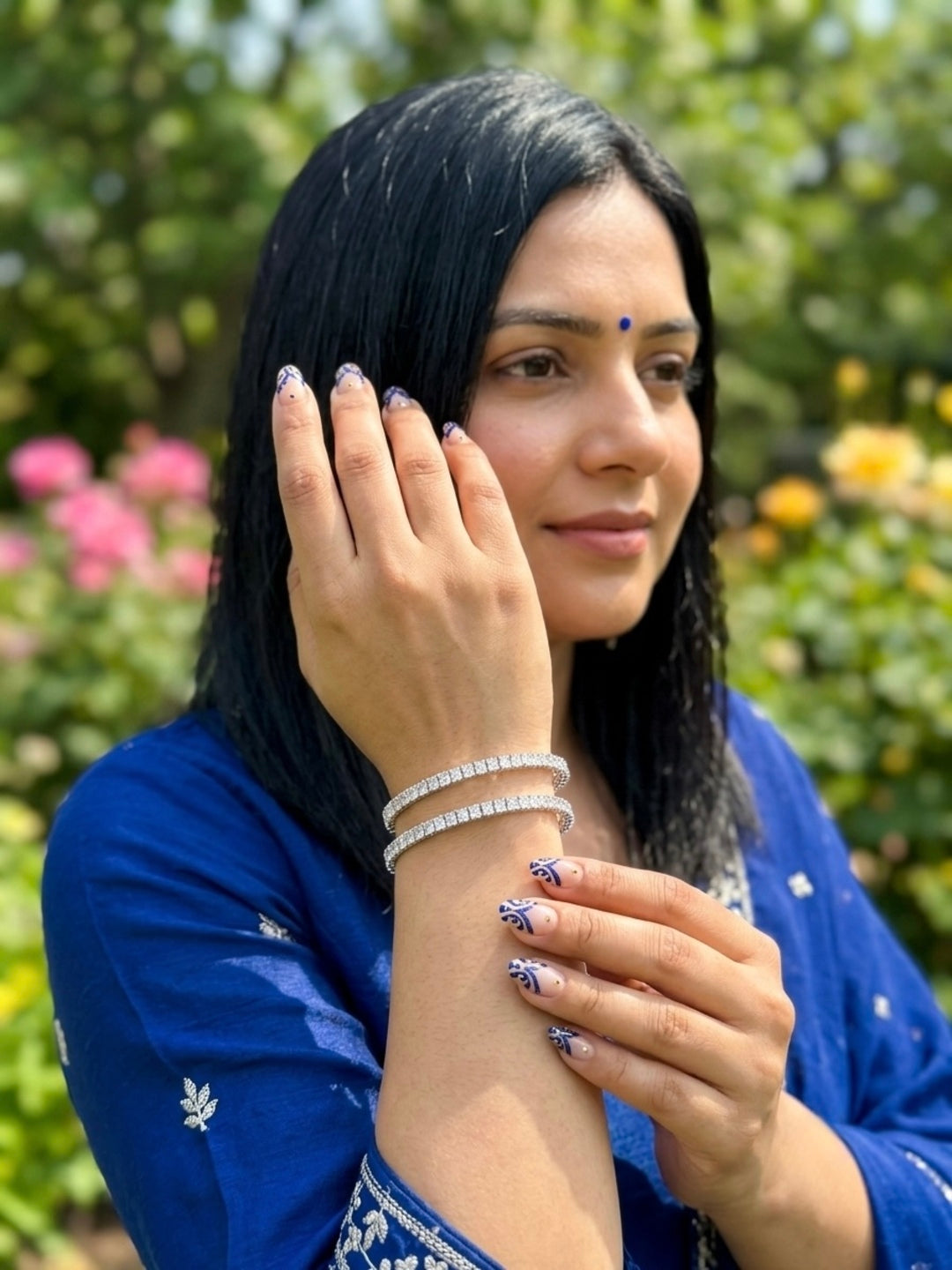 Starlight Symphony Silver-Plated AD & Cubic Zirconia Stone-Studded Premium Bangles- Set of 2