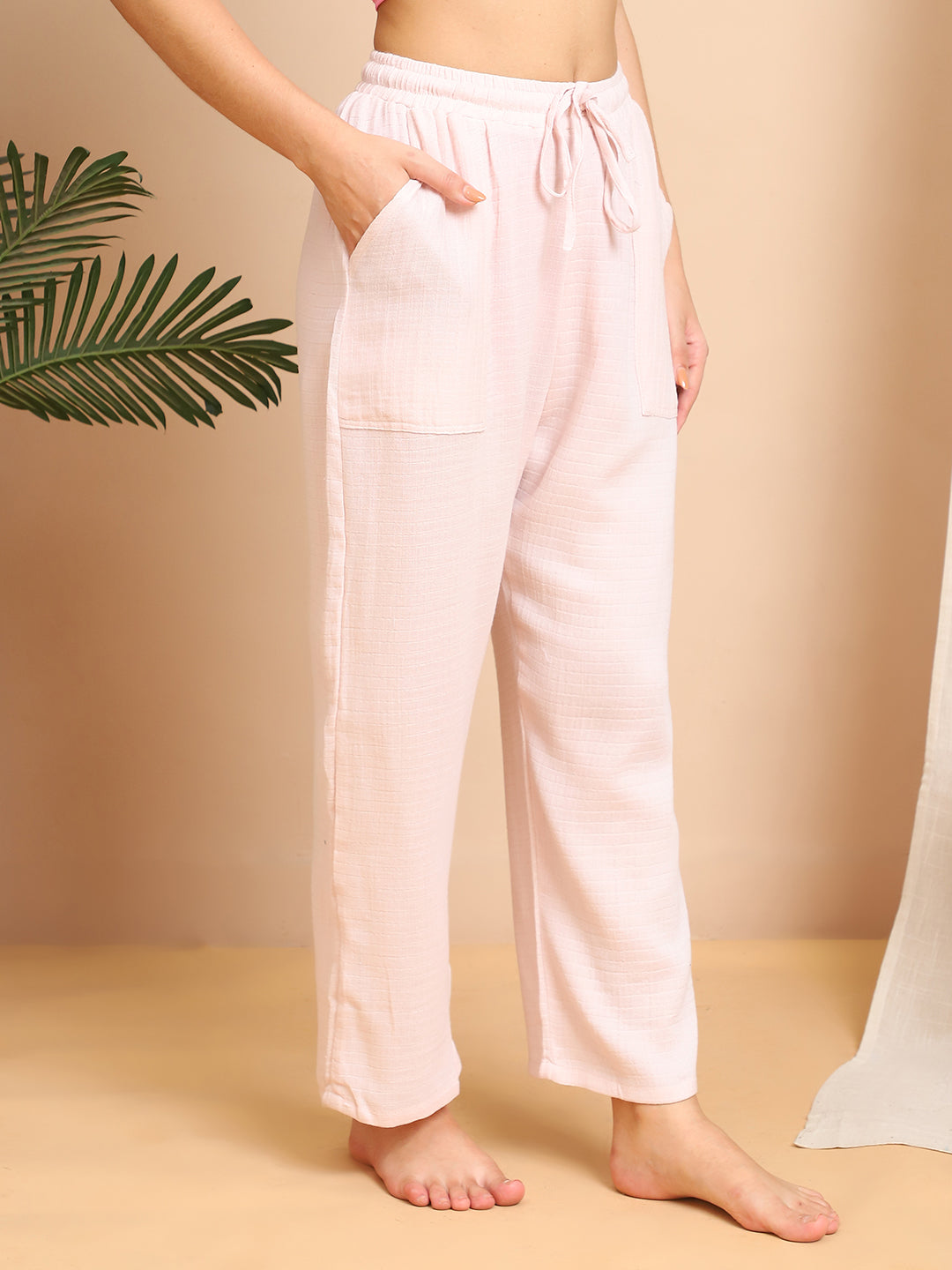 Light Pink Double Cloth Cotton Lounge Pant