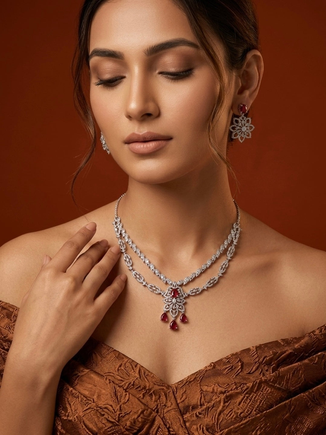 Ruby Bloom Two-Layer Jewellery Set