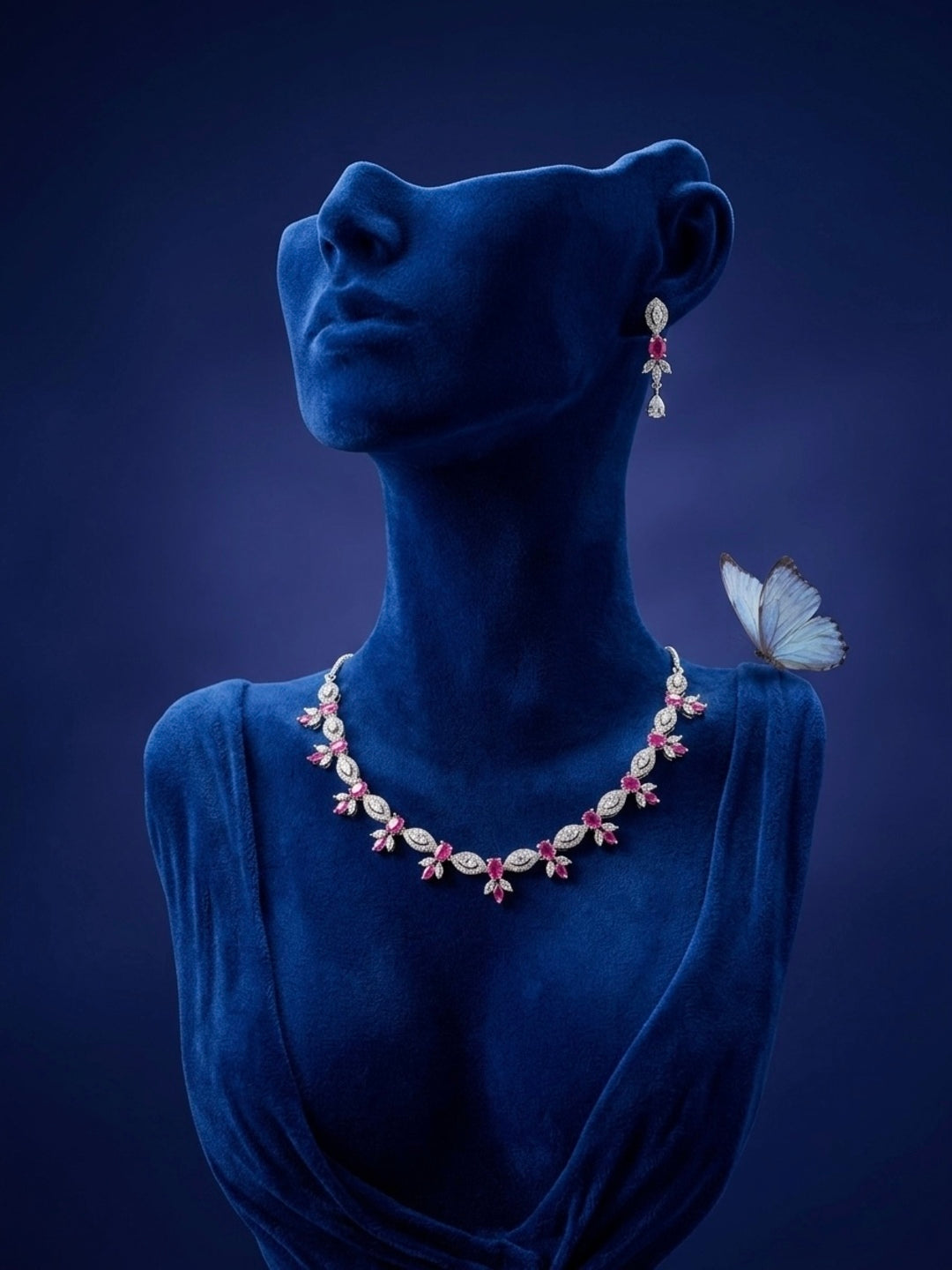 Magenta Blossom AD Jewellery Set