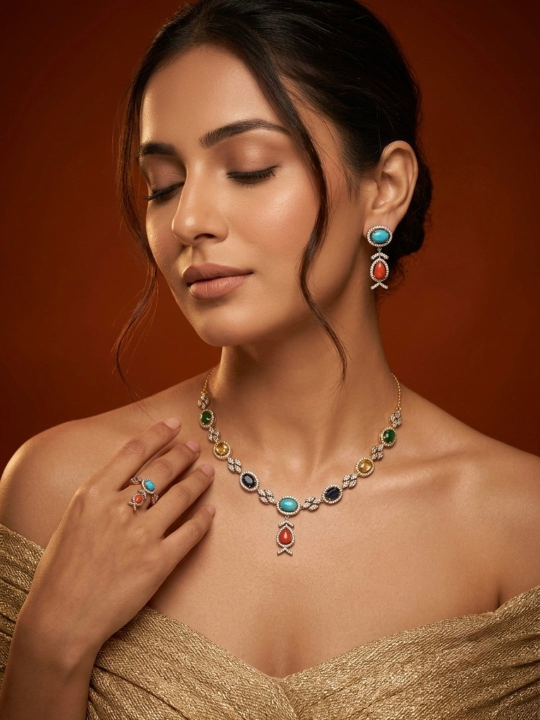 Navratna Jewellery Set