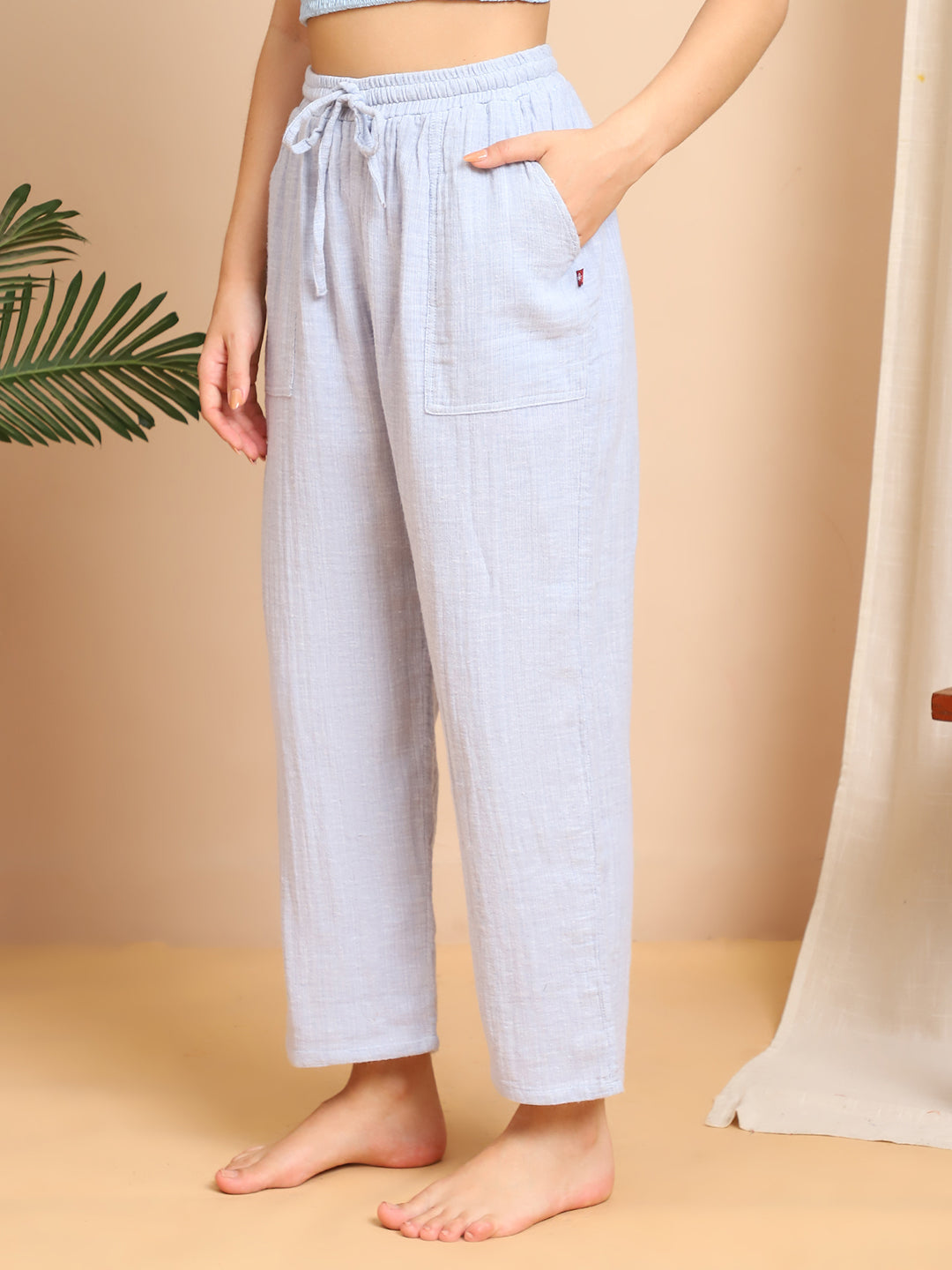 Light Blue Double Cloth Cotton Lounge Pant