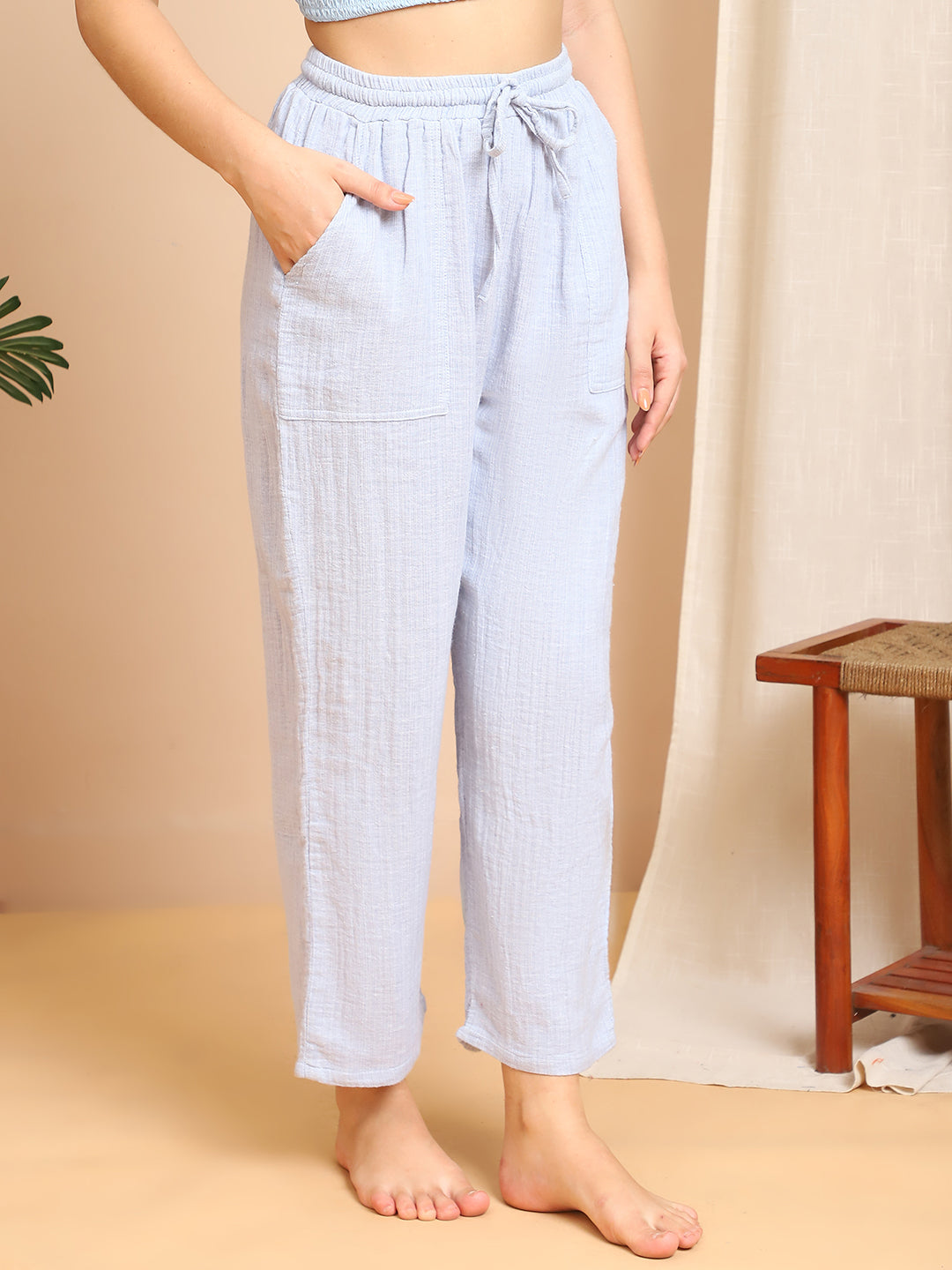 Light Blue Double Cloth Cotton Lounge Pant