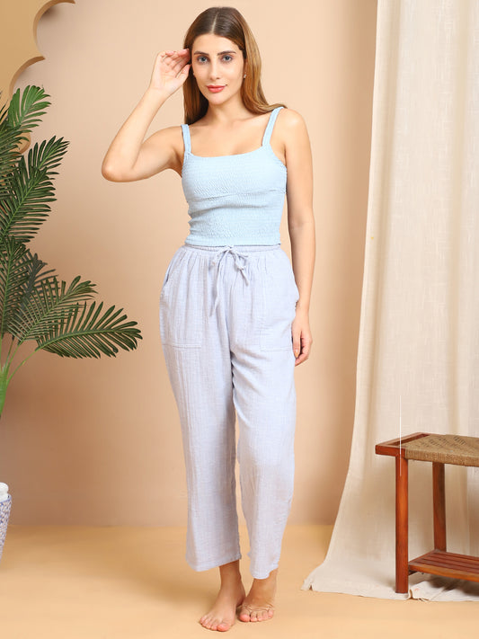 Light Blue Double Cloth Cotton Lounge Pant