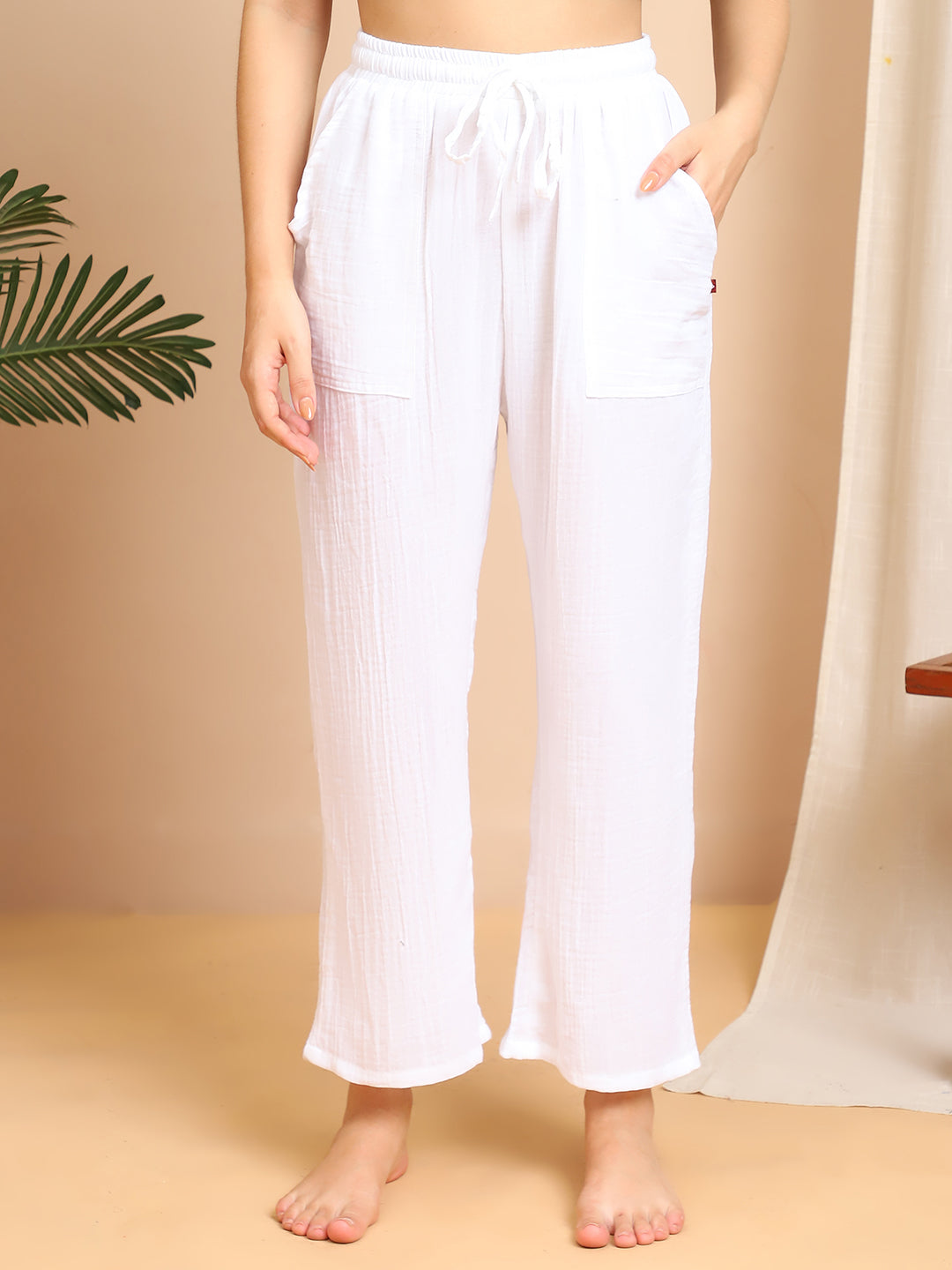 White Double Cloth Cotton Lounge Pant