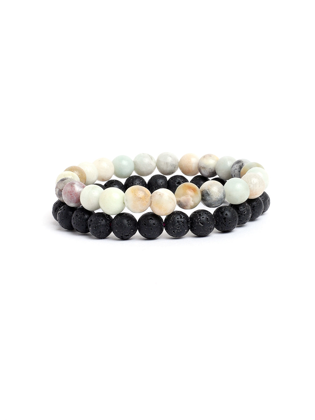 Combo Of Amazonite  And Lawa Semi Precious Stone Bracelet