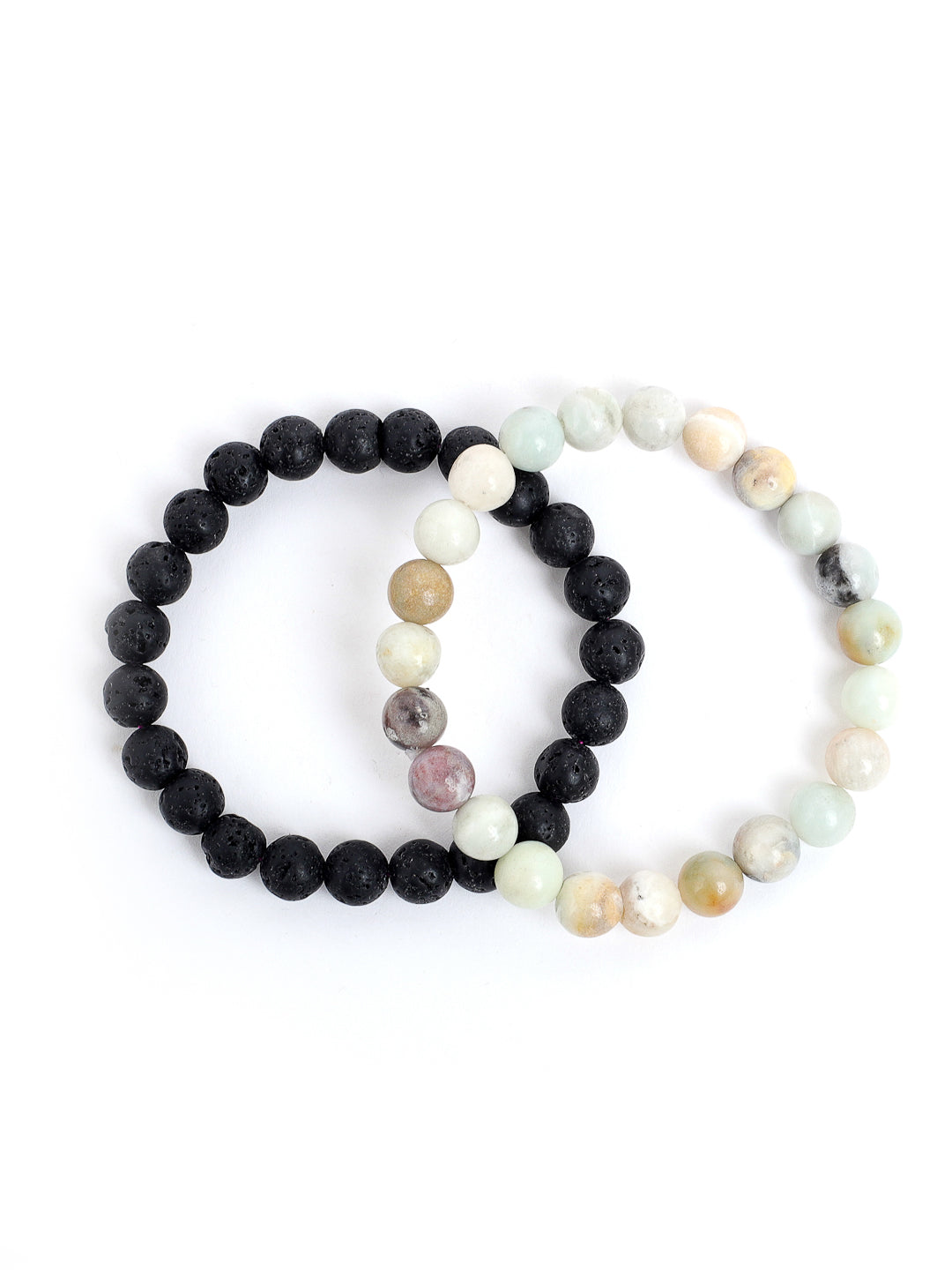 Combo Of Amazonite  And Lawa Semi Precious Stone Bracelet