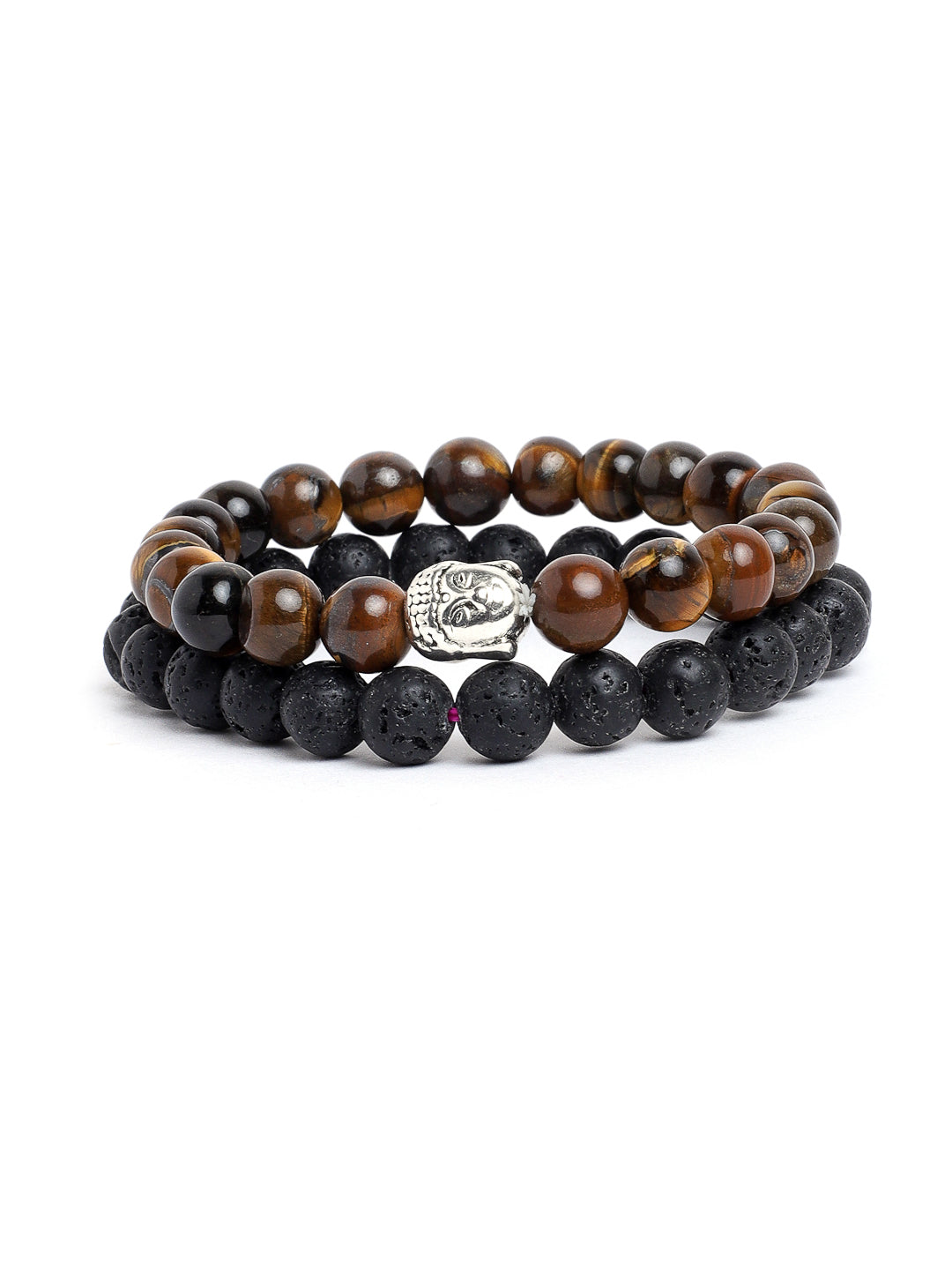 Combo Of Tiger Eye  And Lawa  Semi Precious Stone Bracelet