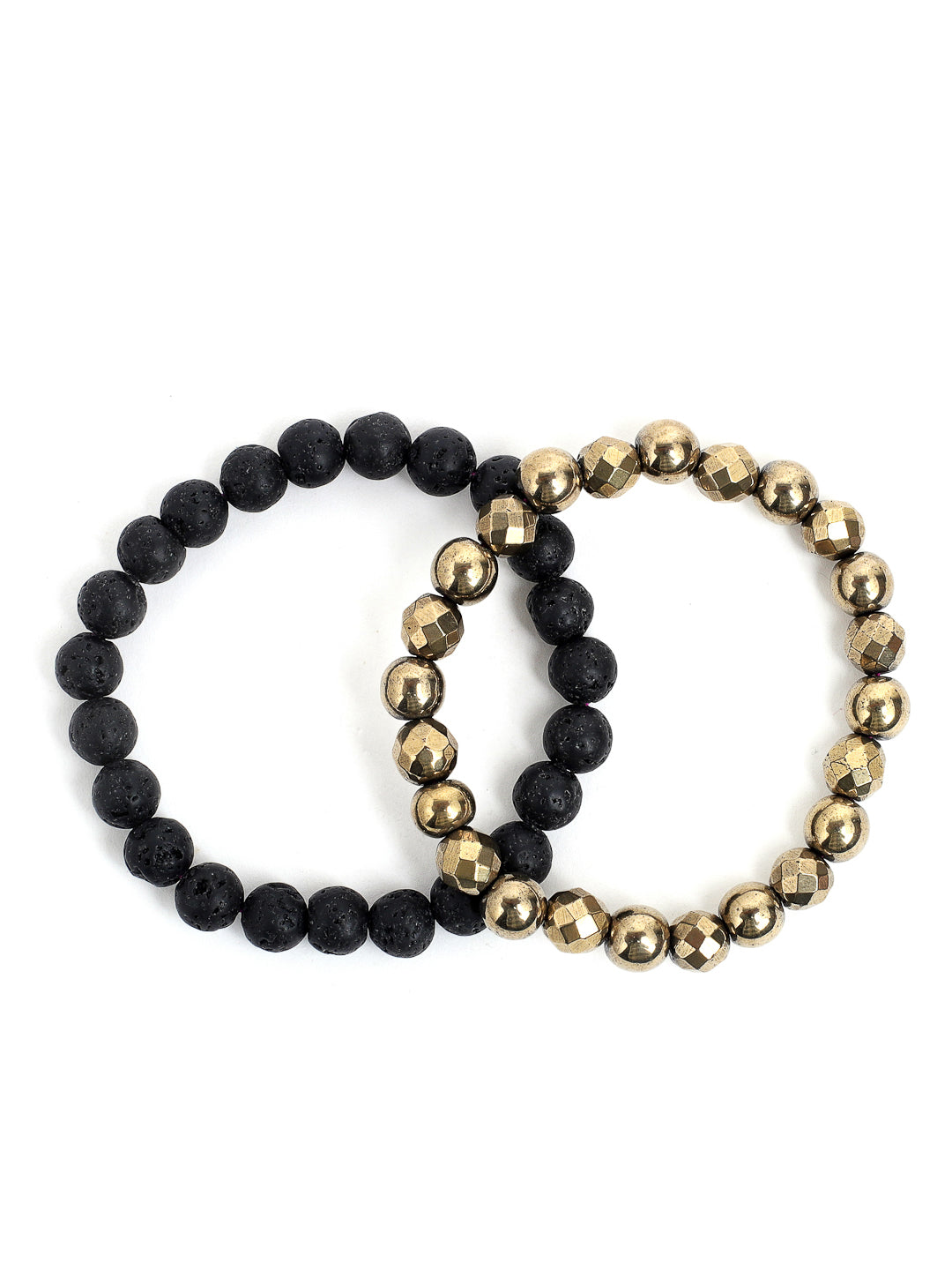 Combo Of Golden Pyrite And Lawa Semi Precious Stone Bracelet