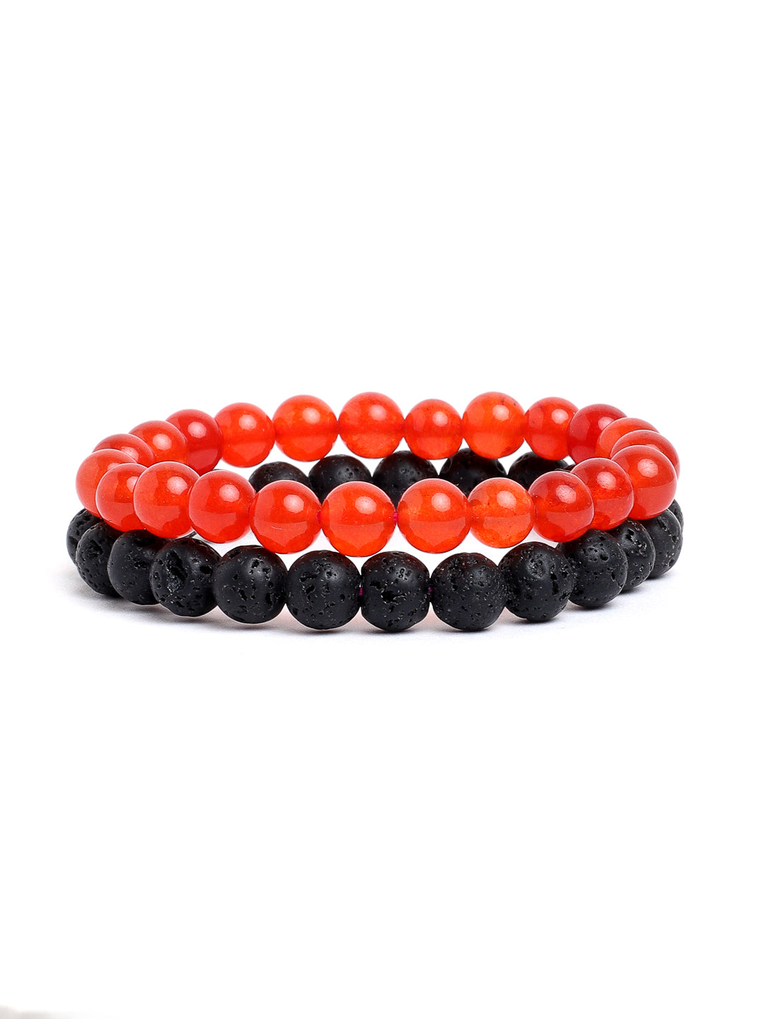 Combo Of Carnelian And Lawa Semi Precious Stone Bracelet