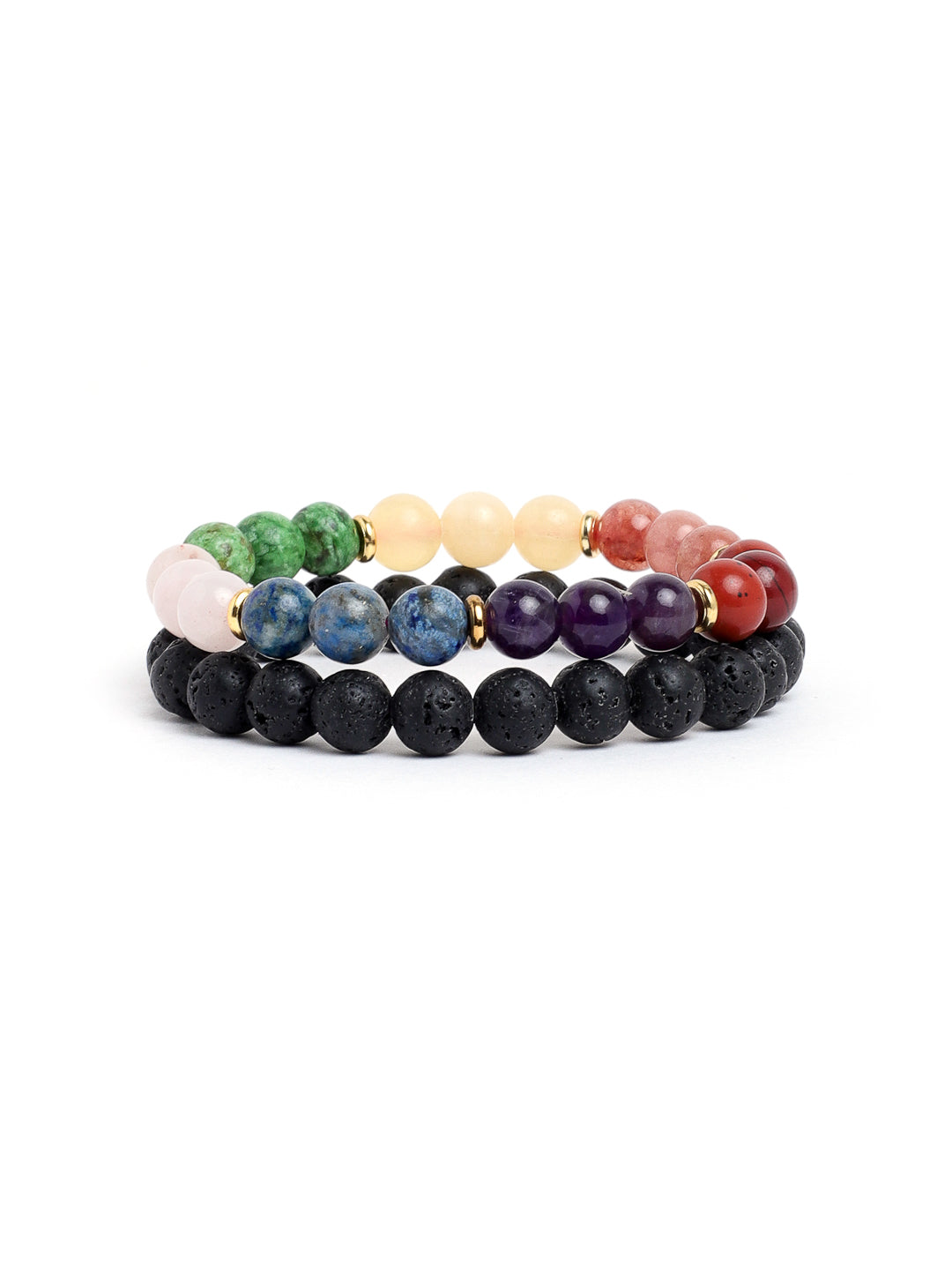Combo Of Seven Chakra  And Lawa Semi Precious Stone Bracelet