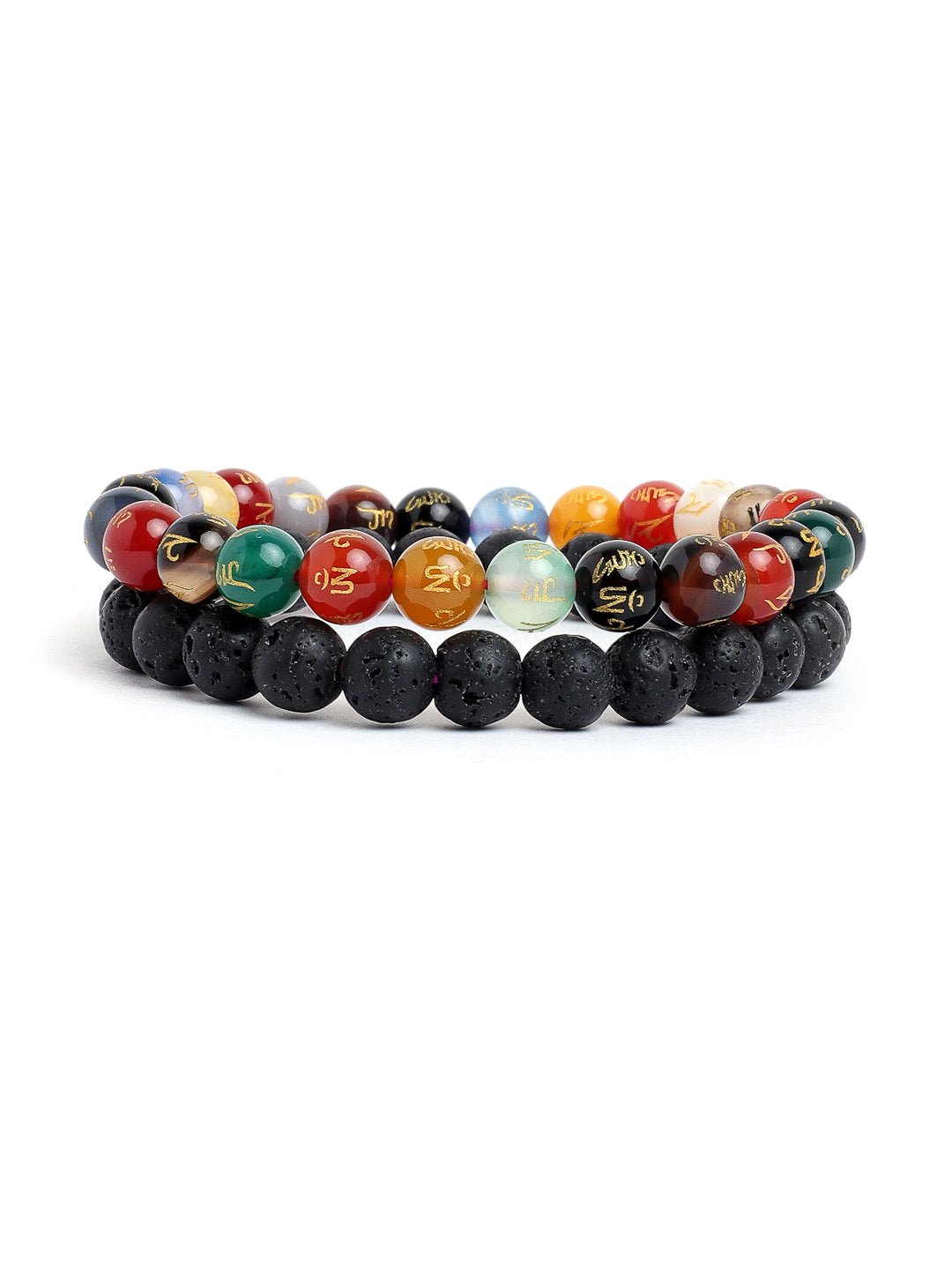 Combo Of Om Mani Multi And Lawa Semi Precious Stone Bracelet