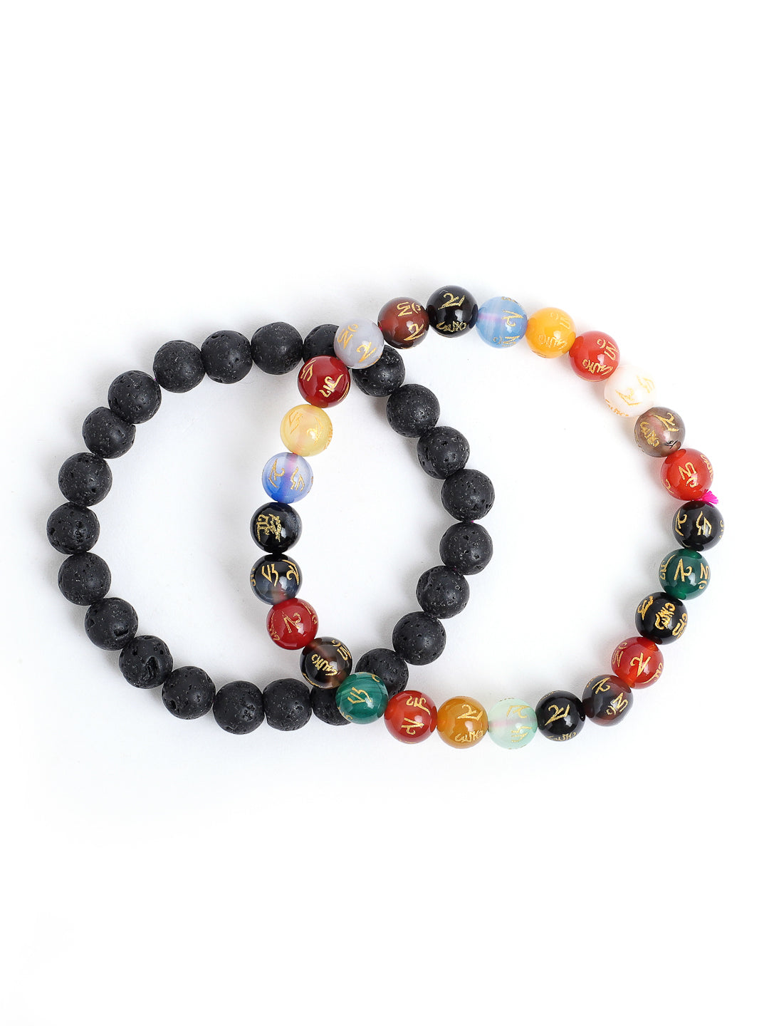 Combo Of Om Mani Multi And Lawa Semi Precious Stone Bracelet