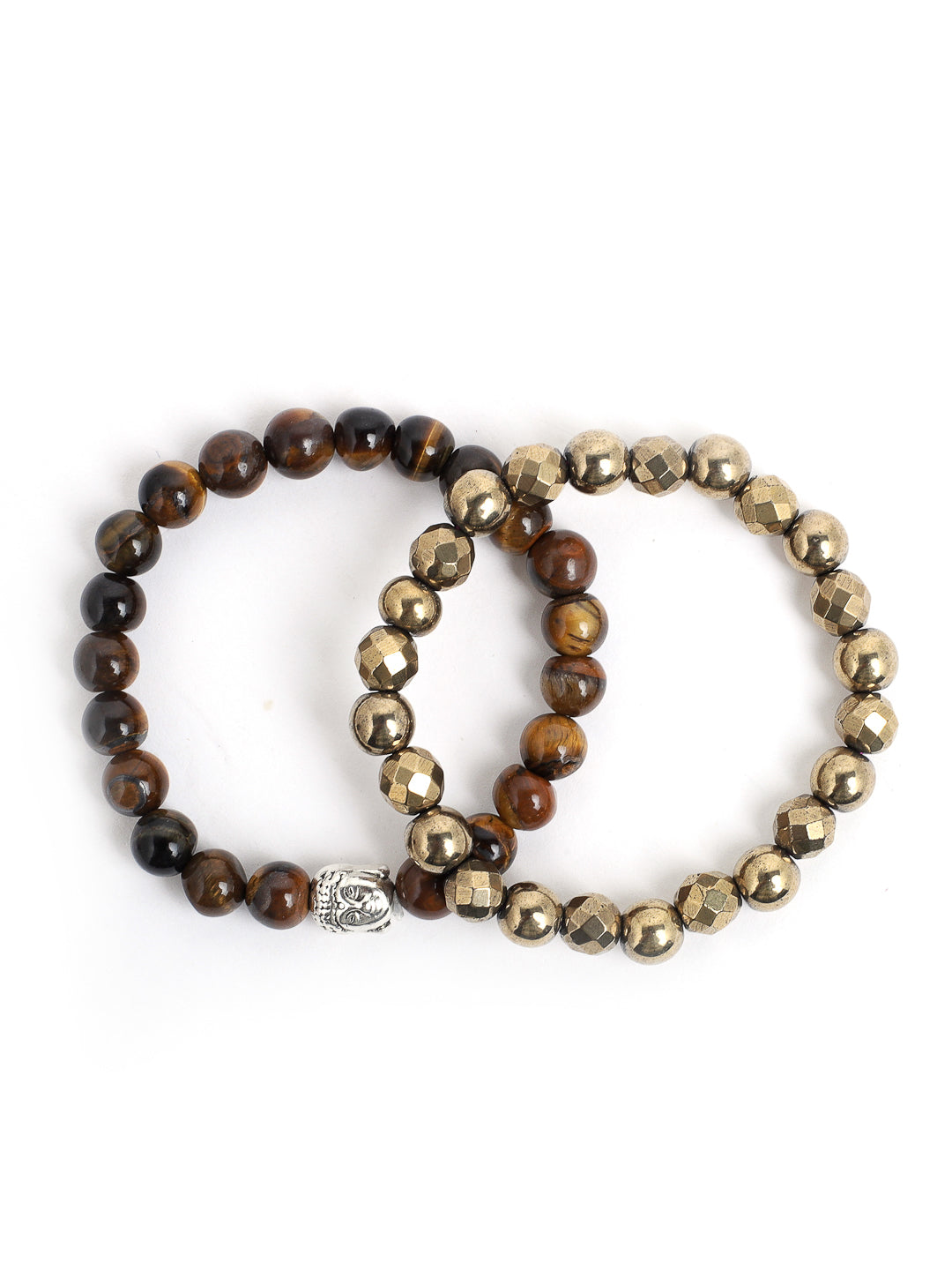 Combo Of Tiger Eye And Golden Pyrite Semi Precious Stone Bracelet