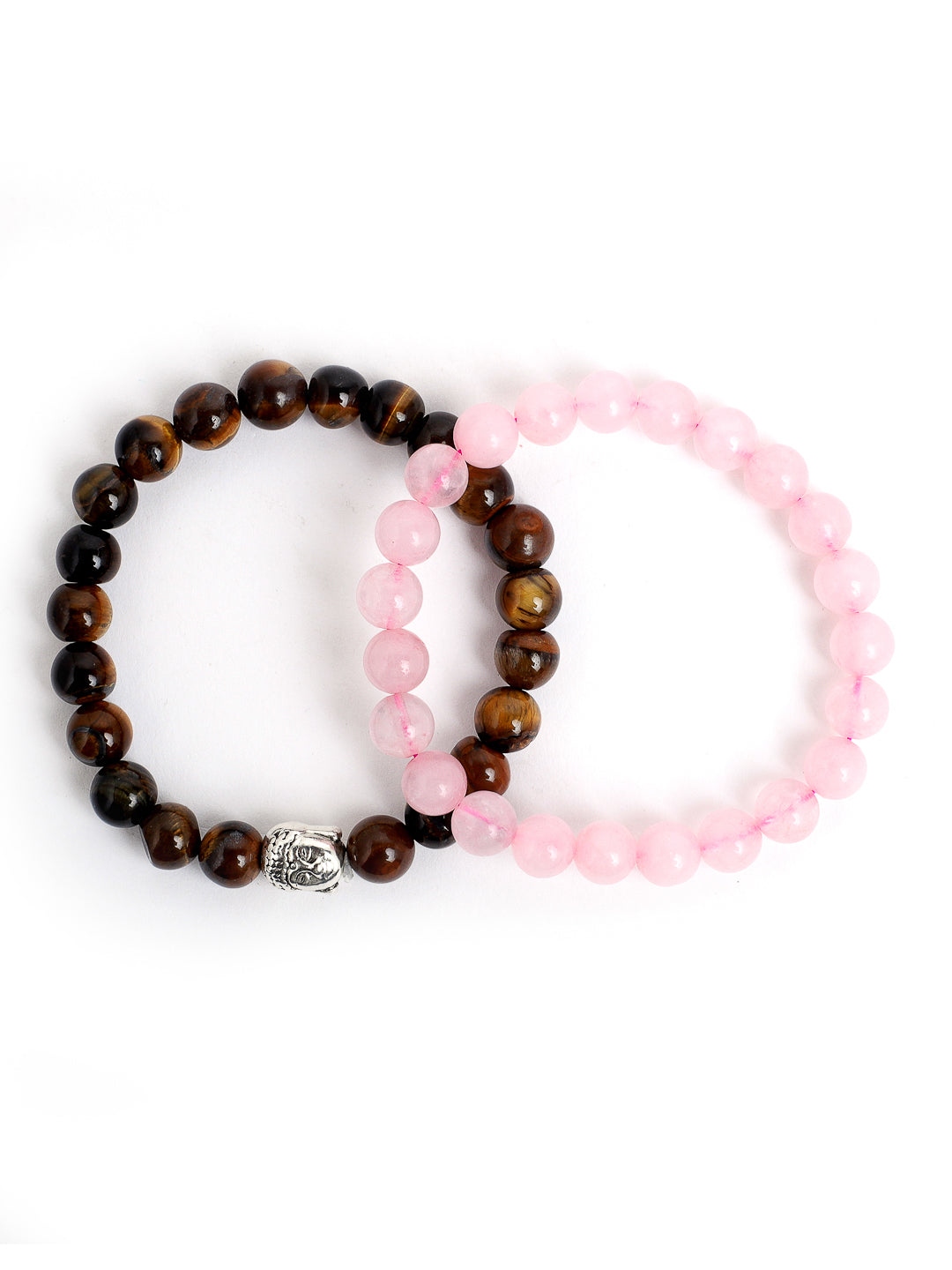 Combo Of Tiger Eye And Rose Quartz Semi Precious Stone Bracelet