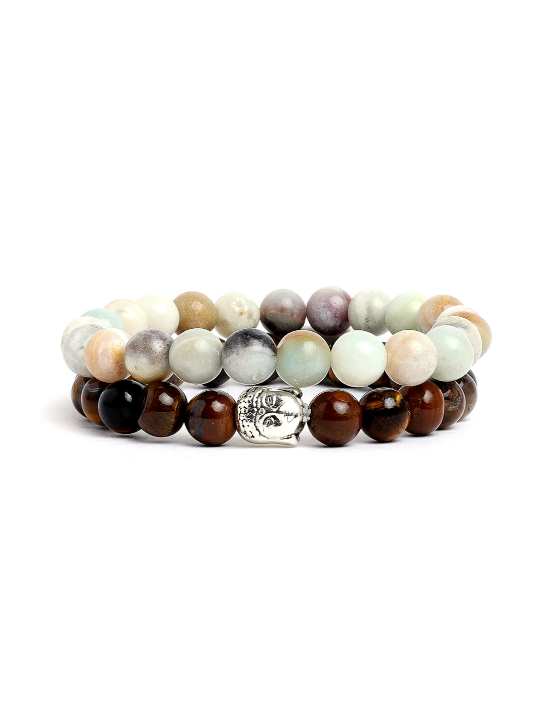 Combo Of Tiger Eye And Amazonite Semi Precious Stone Bracelet