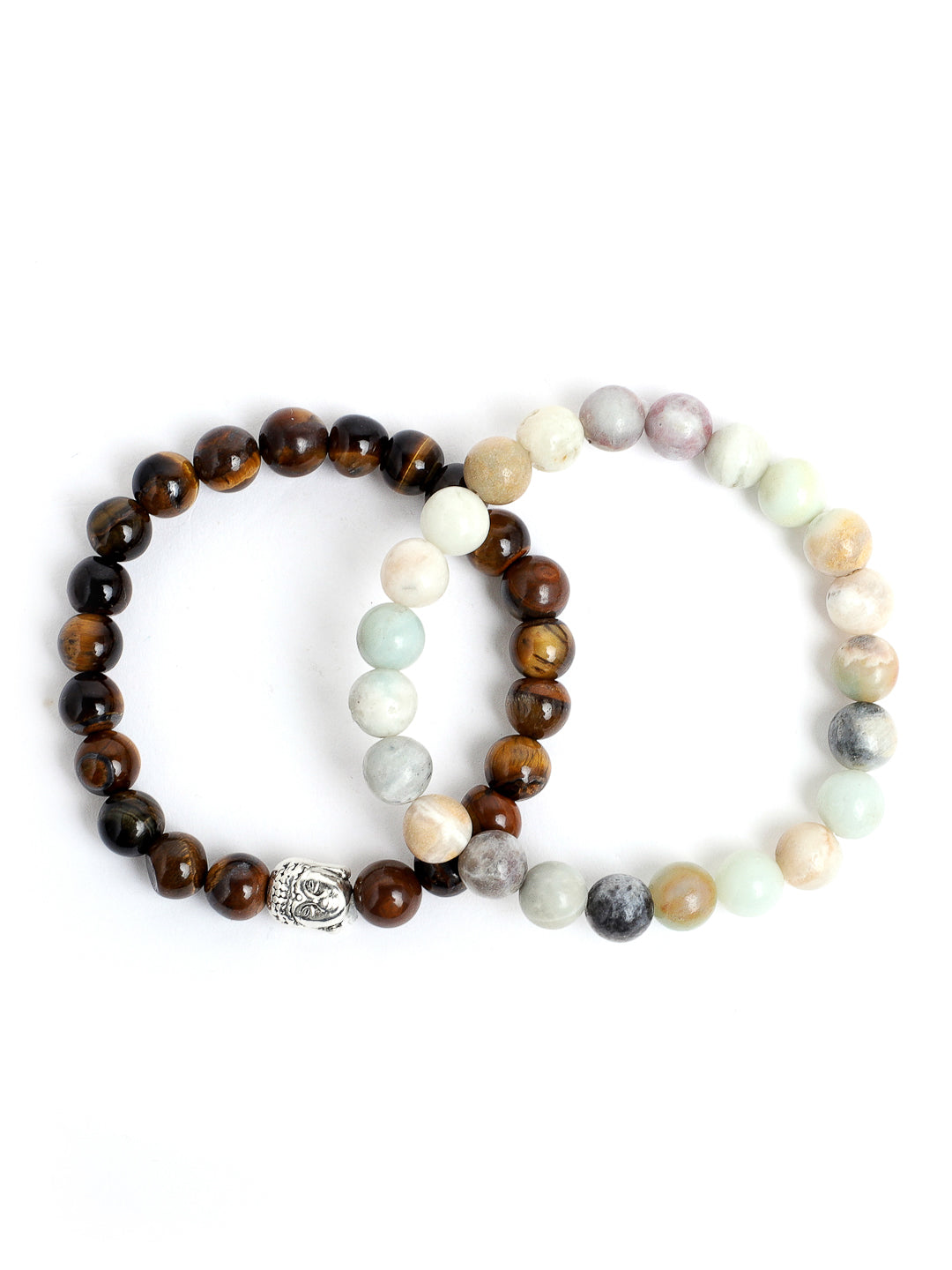 Combo Of Tiger Eye And Amazonite Semi Precious Stone Bracelet