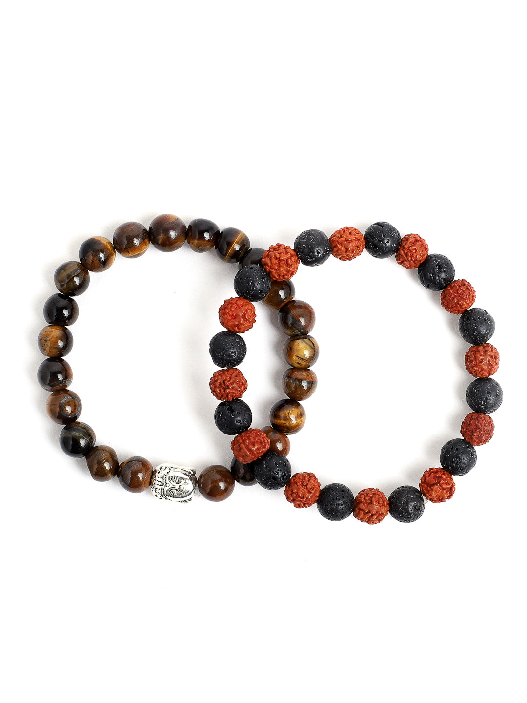 Combo Of Tiger Eye And Lawa Rudraksh Semi Precious Stone Bracelet