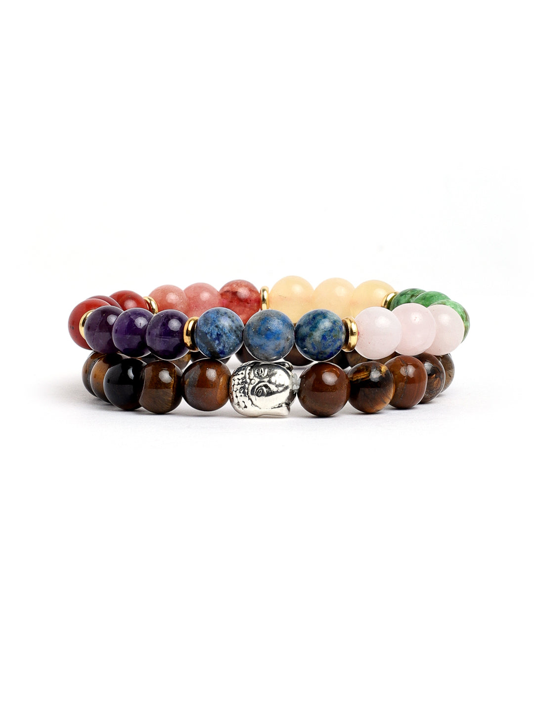 Combo Of Tiger Eye And Seven Chakra Semi Precious Stone Bracelet