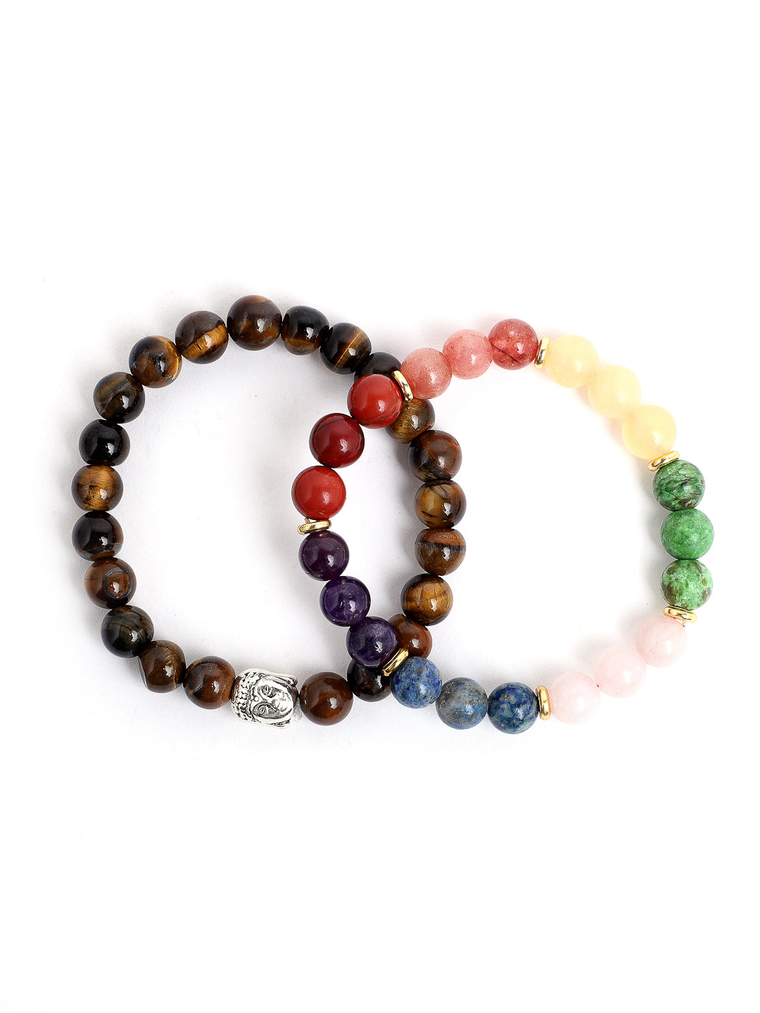 Combo Of Tiger Eye And Seven Chakra Semi Precious Stone Bracelet