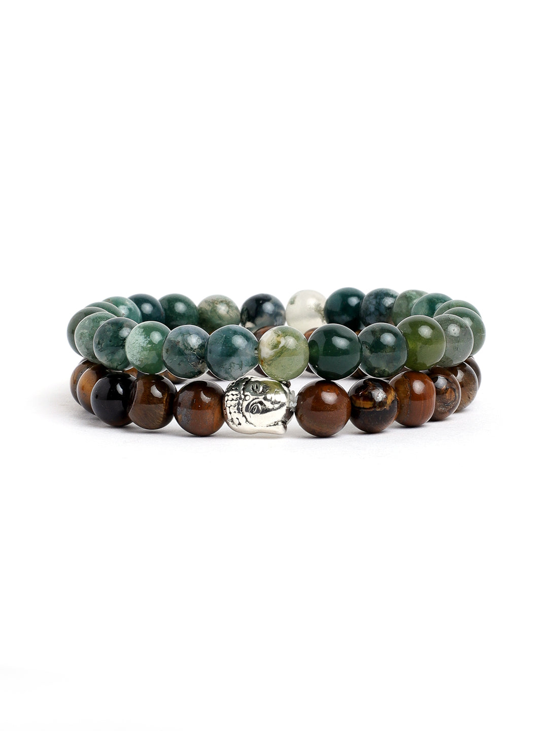 Combo Of Tiger Eye And Mos Agate Semi Precious Stone Bracelet