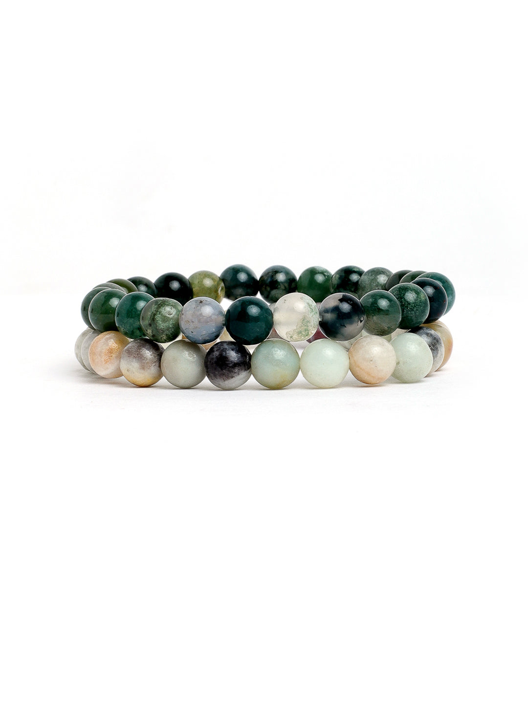 Combo Of Amazonite And Mos Agate Semi Precious Stone Bracelet